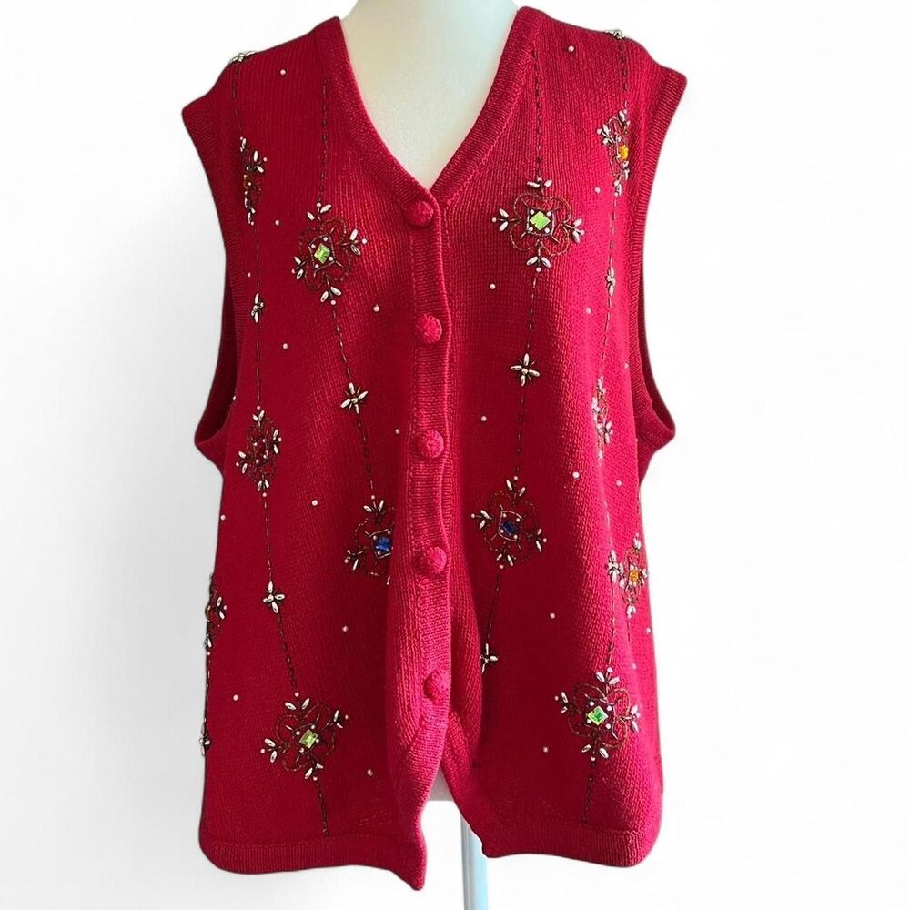 Victoria Jones Red Beaded Sweater Vest